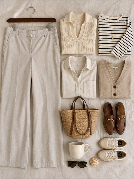 LOFT Pants - LOFT Black and Cream Striped Wide Leg Trousers